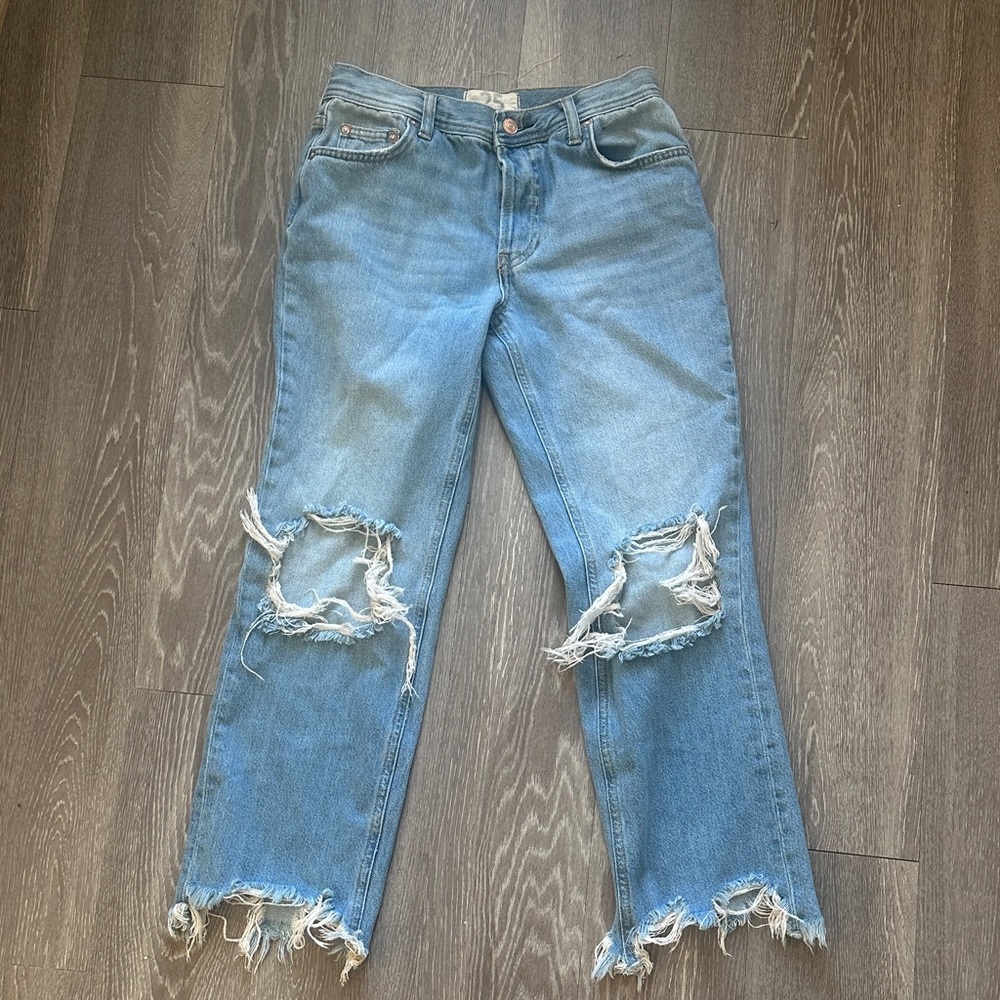 We The Free Light Blue Distressed Straight Leg Jeans